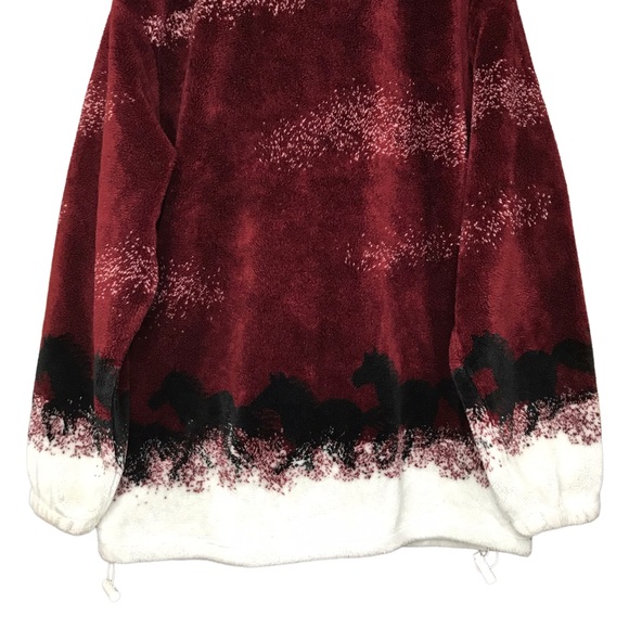 Large Vintage Coastlines Plush Zip Up Burgundy Teddy Jacket Coastal Coat - Picture 10 of 11